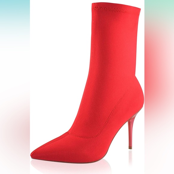 Red Pointed Toe Sock Booties ❤️💋 8 - Picture 3 of 5